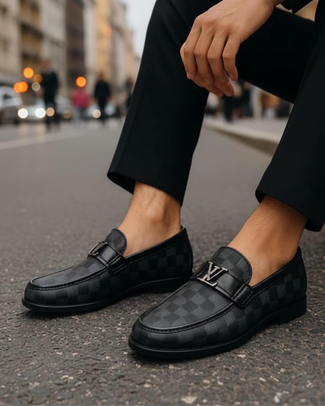 Designer Check Pattern Loafers – LV Edition